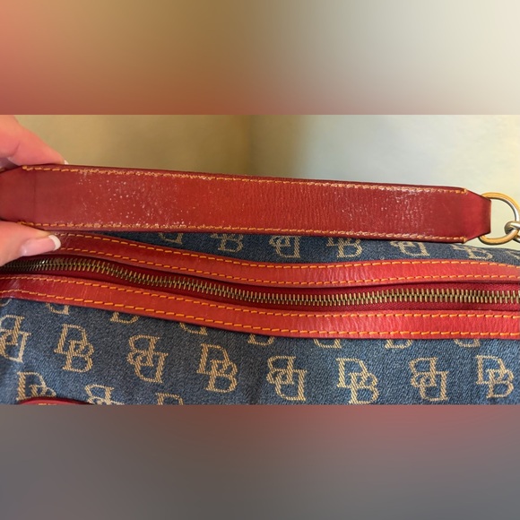 Dooney & Bourke Vintage Blue Denim Signature Monogram w/ Red LeatherShoulder Bag - Picture 10 of 16